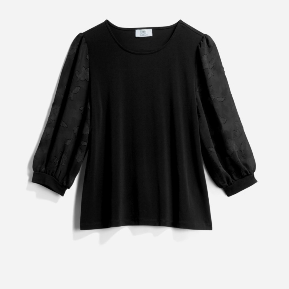 Black dressy blouse. XL. Sleeves are patterned lace. New without tags.